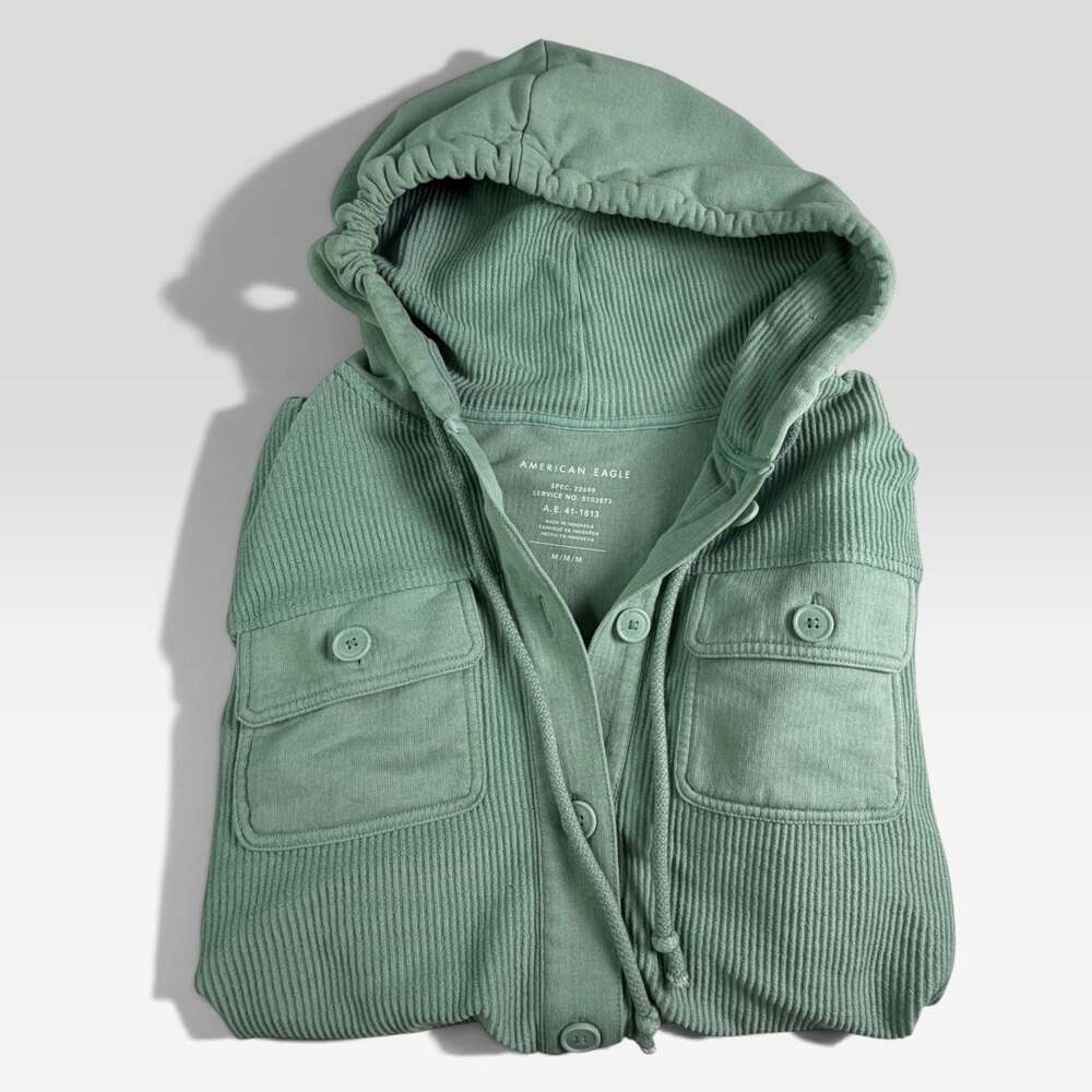 American Eagle Sage Green Oversized Hoodie Shacket Size M